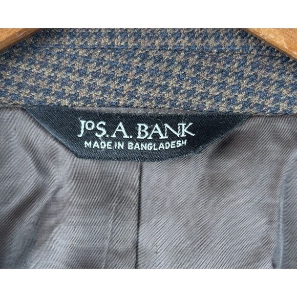 Jos A Bank Blazer 54R Brown Blue Houndstooth Check 100% Wool Sport Coat Jacket - Picture 8 of 8